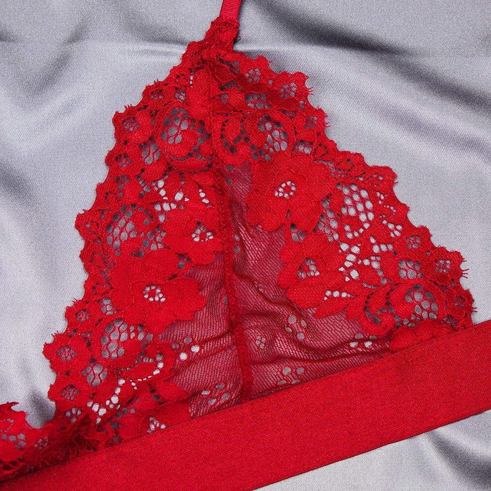 Conjunto Lingerie de Renda Transparente para Mulheres